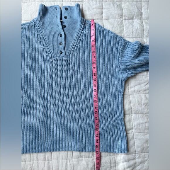Blue Quarter Button V Neck Chunky Knit Sweater Fisherman Nautical Preppy - Med - Picture 6 of 10